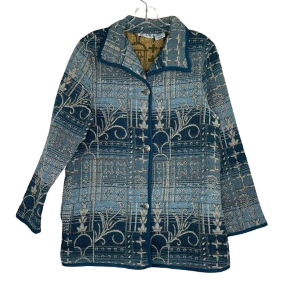 Blair Vintage tapestry button down art to wear blue jacket size Large